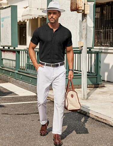 COOFANDY Mens Knit Button Down Shirt Short Sleeve Summer Casual Shirts Vintage Beach Vacation Shirts in Kuwait