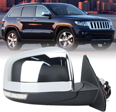 Passenger Side Mirror Compatible with 2011-2021 Jeep Grand Cherokee,2022 Jeep Grand Cherokee WK Mirrors with Heated,Power Folding,Blind Spot Detection,Turn Signal Light 13Pins,Chrome in Saudi Arabia