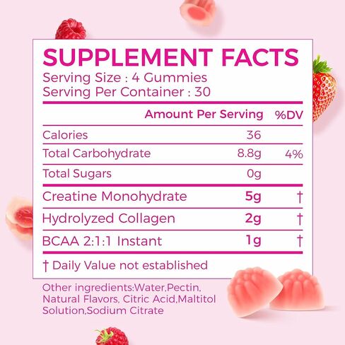 Aivital ™ Creatine Gummies for Women ، 5000mg أحادي الهيدرات الكرياتين للنساء+2000 ملغ من الكولاجين+1000mg BCAAs ، يدعم العضلات الهزيلة والغنيمة ، بدون سكر ، 30 خدمة ، 120 تهم ، نكهة التوت ، in Saudi Arabia