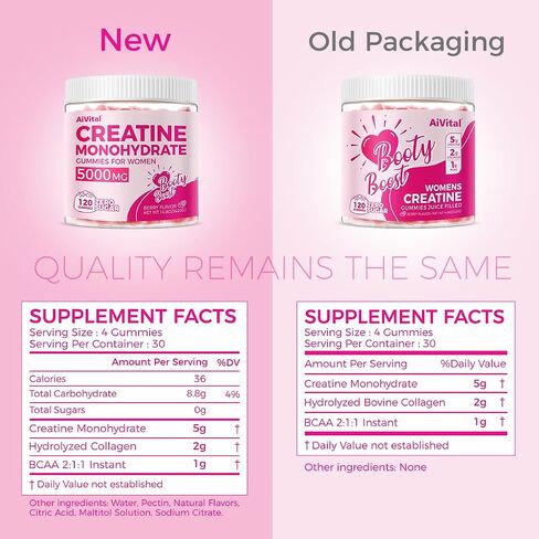 Aivital ™ Creatine Gummies for Women ، 5000mg أحادي الهيدرات الكرياتين للنساء+2000 ملغ من الكولاجين+1000mg BCAAs ، يدعم العضلات الهزيلة والغنيمة ، بدون سكر ، 30 خدمة ، 120 تهم ، نكهة التوت ، in Saudi Arabia