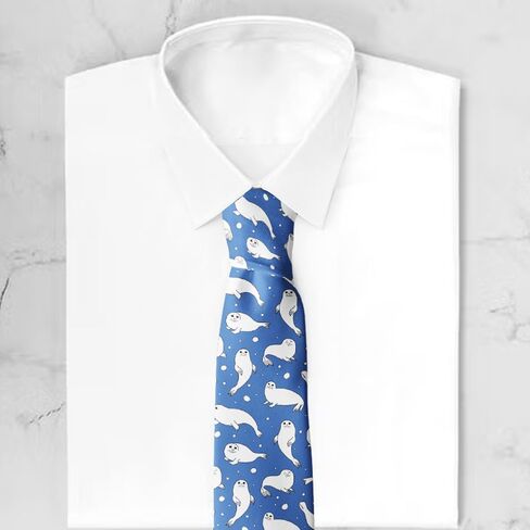 Novelty Necktie for Men (Pretty Seals Pattern) Fun Conversational Silky Tie, Neck Tie for Party, Events, Unique and Original in Saudi Arabia