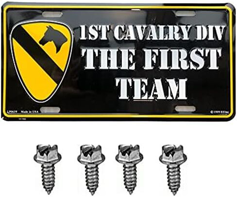 United States Army 1st Cavalry Division The First Team Metal License Plate Tag for Wall or Car Display with Fastener Screws Decorative Plate for Home or Vehicle Interior Use in Saudi Arabia
