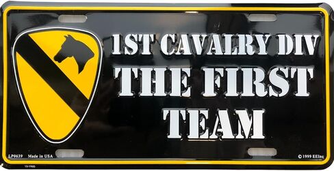 United States Army 1st Cavalry Division The First Team Metal License Plate Tag for Wall or Car Display with Fastener Screws Decorative Plate for Home or Vehicle Interior Use in Saudi Arabia