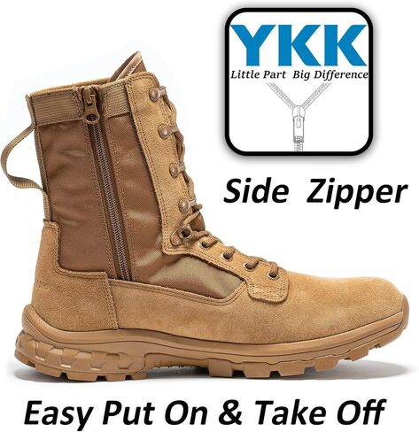 8 Inch Mens Lightweight Side Zip Tactical Boots, Comfortable Slip Resistant Rubber YKK Zipper Outdoor Hiking, EVA Cushioning Military Boot(BP401) in Kuwait
