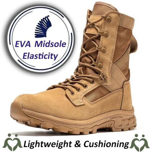 8 Inch Mens Lightweight Side Zip Tactical Boots, Comfortable Slip Resistant Rubber YKK Zipper Outdoor Hiking, EVA Cushioning Military Boot(BP401) in Kuwait