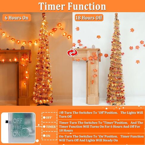 Timer & Pumpkin - 6 أقدام سقوط شجرة السقوط المضاءة ، السقوط منبثقة شجرة القيقب مع 60 LED LED الأضواء الدافئة البطارية تعمل على تحصيل شجرة الخريف السقوط in Saudi Arabia