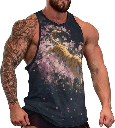 Men's Plus Size Tiger Graphic Workout Tank Tops Quick Dry Gym Fitness Bodybuilding Sleeveless Muscle T Shirts in Saudi Arabia