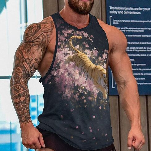Men's Plus Size Tiger Graphic Workout Tank Tops Quick Dry Gym Fitness Bodybuilding Sleeveless Muscle T Shirts in Saudi Arabia