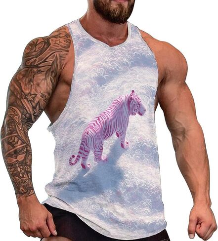Men's Plus Size Tiger Graphic Workout Tank Tops Quick Dry Gym Fitness Bodybuilding Sleeveless Muscle T Shirts in Saudi Arabia