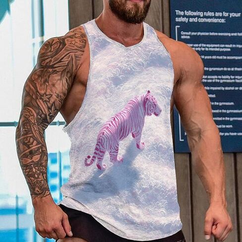 Men's Plus Size Tiger Graphic Workout Tank Tops Quick Dry Gym Fitness Bodybuilding Sleeveless Muscle T Shirts in Saudi Arabia