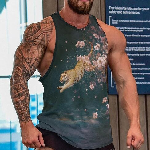 رجال زائد الحجم النمر النمر الجرافيك تجريب قمم Quick Gry Gym Litness Bodness Bodness Muscle Thirts t in Kuwait