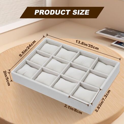 2 Pieces Velvet Watch Tray Jewelry Organizer 12 Grid Stackable Watch Bracelet Bangle Display Holder Adjustable Pillow in Saudi Arabia