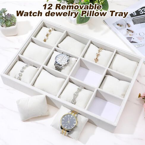 2 Pieces Velvet Watch Tray Jewelry Organizer 12 Grid Stackable Watch Bracelet Bangle Display Holder Adjustable Pillow in Saudi Arabia