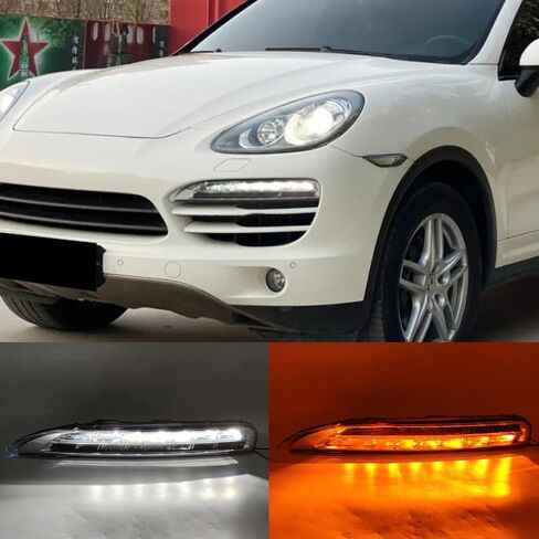 2pcs LED LED نهار تشغيل الضوء الأمامي مصباح الضباب DRL DRL مصباح الإشارة ل PORSCHE CAYENNE 2011 2012 2013 in Saudi Arabia