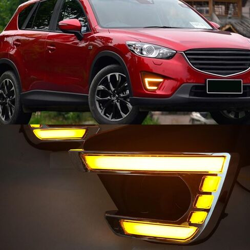 BAKUGO 2Pcs Car LED Daytime Running Light Fog Lamp Cover DRL Yellow Turn Signal Light for Mazda CX-5 CX5 2013 2014 2015-White Yellow in Saudi Arabia