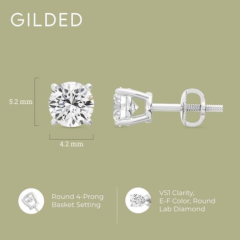 مذهب 1 إلى 3 ط م. T.W. Clarity Diamond Diamond VS1 Clarity و E-F و 14 ألف من الذهب الأبيض والأقراط الذهب الصفراء. in Kuwait