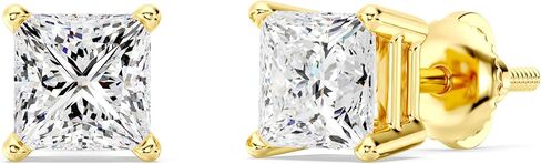 Gilded IGI Certified Lab-Grown Diamond 14KT White Gold and Yellow Gold Stud Earrings for Women| Hypoallergenic Fine Gold Jewelry | 4-Prong Basket, Screw Back Nut | VSI1 Clarity, E-F Color, Round Cut and Princess Cut | 1-2-3 Carat Total Weight in Kuwait