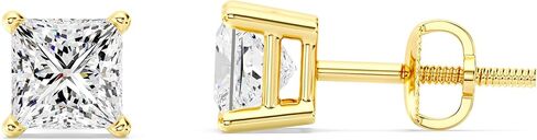 Gilded IGI Certified Lab-Grown Diamond 14KT White Gold and Yellow Gold Stud Earrings for Women| Hypoallergenic Fine Gold Jewelry | 4-Prong Basket, Screw Back Nut | VSI1 Clarity, E-F Color, Round Cut and Princess Cut | 1-2-3 Carat Total Weight in Kuwait
