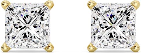 Gilded IGI Certified Lab-Grown Diamond 14KT White Gold and Yellow Gold Stud Earrings for Women| Hypoallergenic Fine Gold Jewelry | 4-Prong Basket, Screw Back Nut | VSI1 Clarity, E-F Color, Round Cut and Princess Cut | 1-2-3 Carat Total Weight in Kuwait