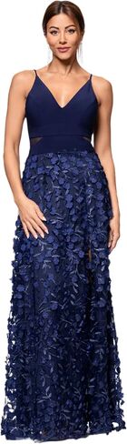 Xscape Women's Sleeveless V-Neck Raised Flower Skirt Gown with Side Slit in Saudi Arabia