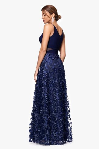 Xscape Women's Sleeveless V-Neck Raised Flower Skirt Gown with Side Slit in Saudi Arabia
