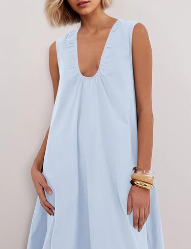 MISSACTIVER Women's Sleeveless Maxi Dress Scoop Neck Ruched Long Dress with Side Pockets Wide Shoulder Elegant Blouse Dresses in Saudi Arabia