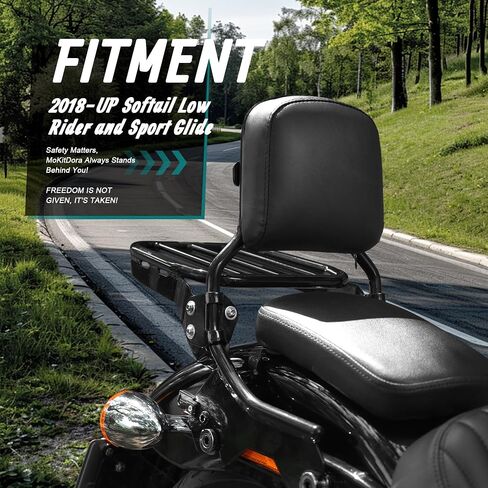 MoKitDora Sissy Bar Detachable Backrest Upright with Pad & Luggage Rack for Softail 2018-later Sport Glide FLSB Low Rider FXLR FXLRS FXLRST Models, Black in Saudi Arabia