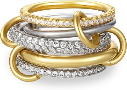 Stackable Rings for Women - 18K Gold Plated Stackable Rings Mixed Interlocking Ring Thumb Ring Trendy Promise Wedding Ring for Women in Saudi Arabia
