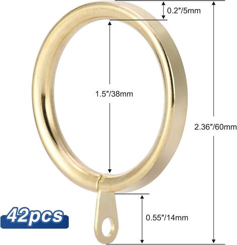 42Pcs 1.5-Inch Inner Diameter Metal Curtain Rings with Flat Eyelet Half Circle Thick Wire Fits Up to 1 1/4-Inch Rod (Gold-42pcs) in Kuwait
