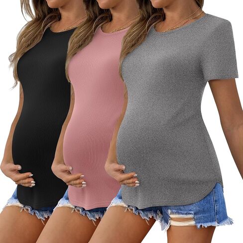 Ekouaer Women Post Pregnancy Tops Comfy Workout Maternity Shirts Lightweight Mommy Must Have Postpartum Casual Tunic Tops Black/Light Grey/Dirty Pink XXL in Saudi Arabia