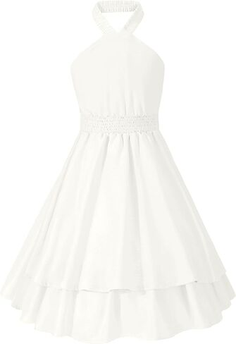 Exarus Girls Flowy Hend Henter Halter/Puff Sleeve/Spaghetti Strap Smocked Dress Dresses Mini Dresses 6-14y in Saudi Arabia