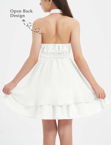 Exarus Girls Flowy Hend Henter Halter/Puff Sleeve/Spaghetti Strap Smocked Dress Dresses Mini Dresses 6-14y in Saudi Arabia