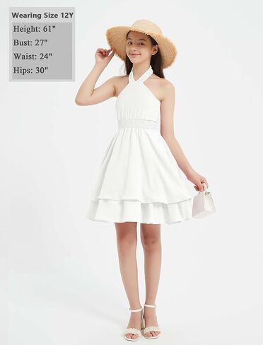 Exarus Girls Flowy Hend Henter Halter/Puff Sleeve/Spaghetti Strap Smocked Dress Dresses Mini Dresses 6-14y in Saudi Arabia