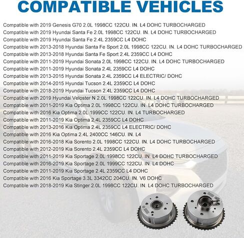 Intake & Exhaust Camshaft Adjuster VVT Timing Cam Gear Compatible with Genesis G70 Hyundai Santa Fe Sonata Tucson Veloster Kia Optima Sorento Sportage Replacement for 24350-2G750 24370-2G750 in Saudi Arabia