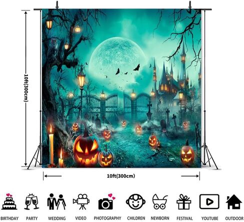 Halloween Backdrop 10x8ft Happy Halloween Party Photo Background for Kids Adults Scary Cemetery Graveyard Skeleton Spooky Ghost Halloween Banner Decorations Halloween Backdrops for Photography in Saudi Arabia
