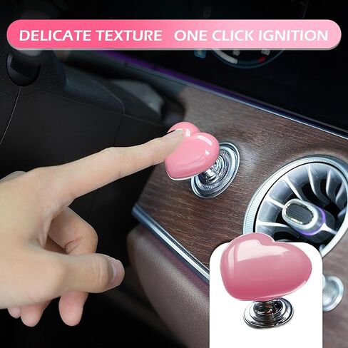 Enigne Start Button Switch Cover, Heart Decorative Push-to-Start Rocker Lever Button Switch, Ceramic + Metal Ignition Anti-Scratch Protector, for Most Cars Trucks (Pink #01) in Saudi Arabia