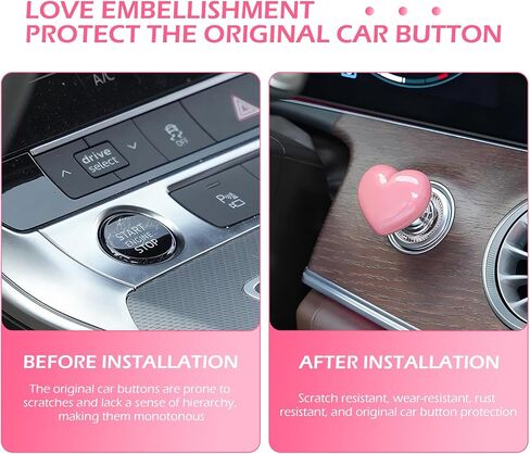 Enigne Start Button Switch Cover, Heart Decorative Push-to-Start Rocker Lever Button Switch, Ceramic + Metal Ignition Anti-Scratch Protector, for Most Cars Trucks (Pink #01) in Saudi Arabia