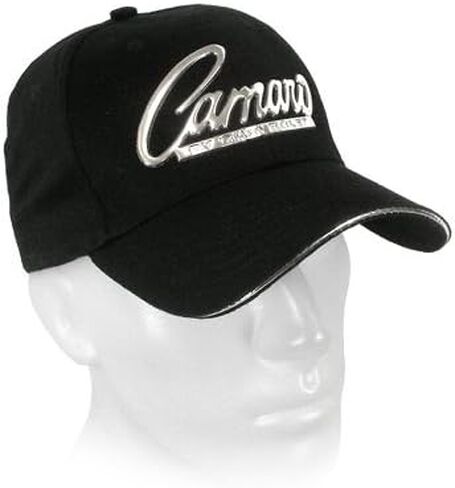 John Rock Star Camaro Chrome Metal Look Logo Black Baseball Hat in Saudi Arabia
