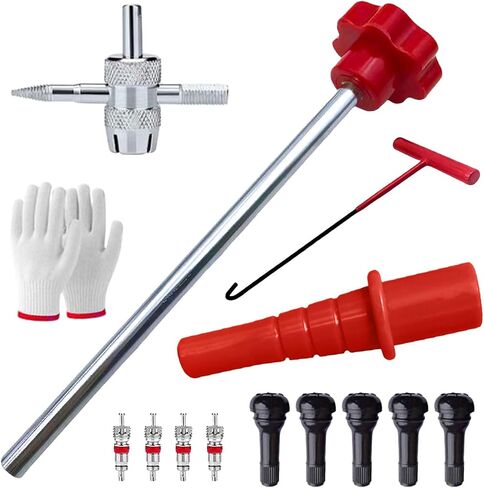 Quick Change Car Tire Valve Tool Kit, Tire Valve Stem Core Remover with 5 TR413 Valves & 4-Way Valve Tool, Quickly Replacement Tools for Replacing Leaky Valves on Car Truck Motorcycle (Red) in Saudi Arabia