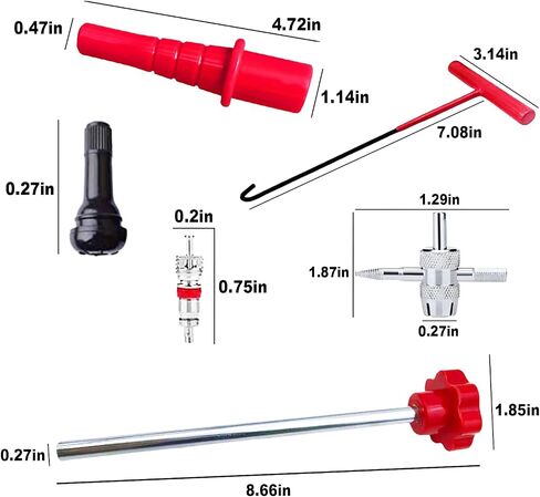 Quick Change Car Tire Valve Tool Kit, Tire Valve Stem Core Remover with 5 TR413 Valves & 4-Way Valve Tool, Quickly Replacement Tools for Replacing Leaky Valves on Car Truck Motorcycle (Red) in Saudi Arabia