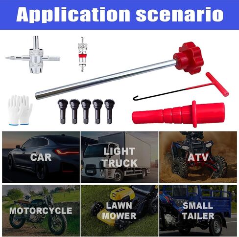 Quick Change Car Tire Valve Tool Kit, Tire Valve Stem Core Remover with 5 TR413 Valves & 4-Way Valve Tool, Quickly Replacement Tools for Replacing Leaky Valves on Car Truck Motorcycle (Red) in Saudi Arabia