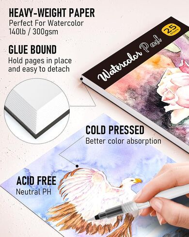 Nicpro Watercolor Paint Set for Adults, Kids, Beginner & Artists, 24 Tubes Water Color Paint Set with 25 Watercolor Paper, 8 Squirrel Paint Brushes, Palettes, Color Wheel, Art Painting Supplies in Kuwait