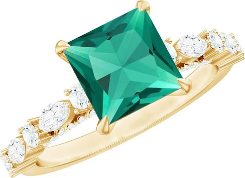 مختبر معتمد من Emerald 8mm Princess Cut Cut Engagement Ring ، AAAA Quality ، Emerald Moissanite Ring - مع صندوق المجوهرات in Kuwait
