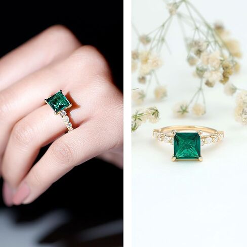 مختبر معتمد من Emerald 8mm Princess Cut Cut Engagement Ring ، AAAA Quality ، Emerald Moissanite Ring - مع صندوق المجوهرات in Kuwait