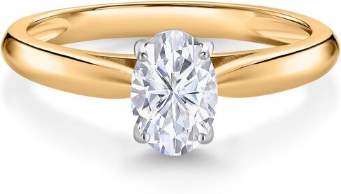 Gem Stone King 10K الذهب الأصفر الصلب مخصص وشخصية 7 × 5 مم البيضاوي الأحجار الكريمة الخاتم Solitaire خاتم للنساء in Saudi Arabia