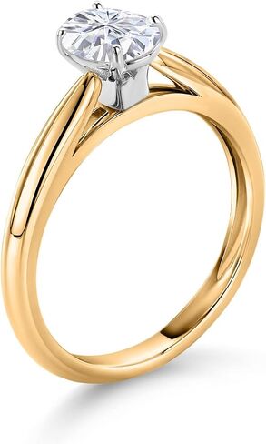 Gem Stone King 10K الذهب الأصفر الصلب مخصص وشخصية 7 × 5 مم البيضاوي الأحجار الكريمة الخاتم Solitaire خاتم للنساء in Saudi Arabia
