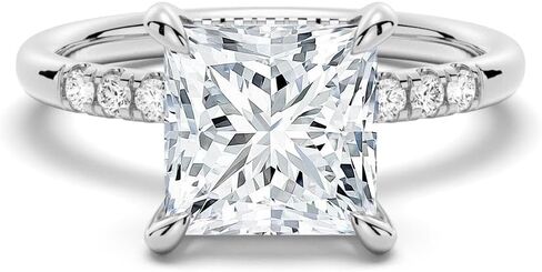 MSBLUE® Moissanite Engagement Ring, 1.0-3.0 CT Solitaire Princess Cut with Accent Stones and Hidden Halo, 14K Gold Vermeil, Rhodium Finish in Kuwait
