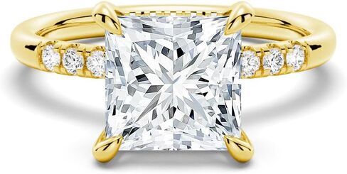 MSBLUE® Moissanite Engagement Ring, 1.0-3.0 CT Solitaire Princess Cut with Accent Stones and Hidden Halo, 14K Gold Vermeil, Rhodium Finish in Kuwait