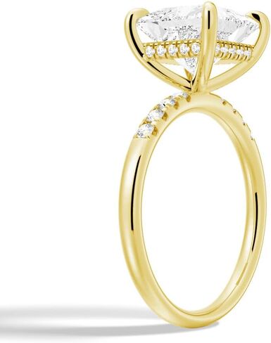 MSBLUE® Moissanite Engagement Ring, 1.0-3.0 CT Solitaire Princess Cut with Accent Stones and Hidden Halo, 14K Gold Vermeil, Rhodium Finish in Kuwait