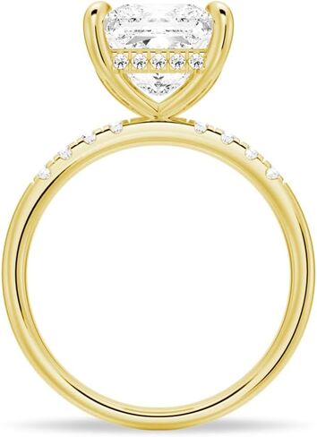 MSBLUE® Moissanite Engagement Ring, 1.0-3.0 CT Solitaire Princess Cut with Accent Stones and Hidden Halo, 14K Gold Vermeil, Rhodium Finish in Kuwait
